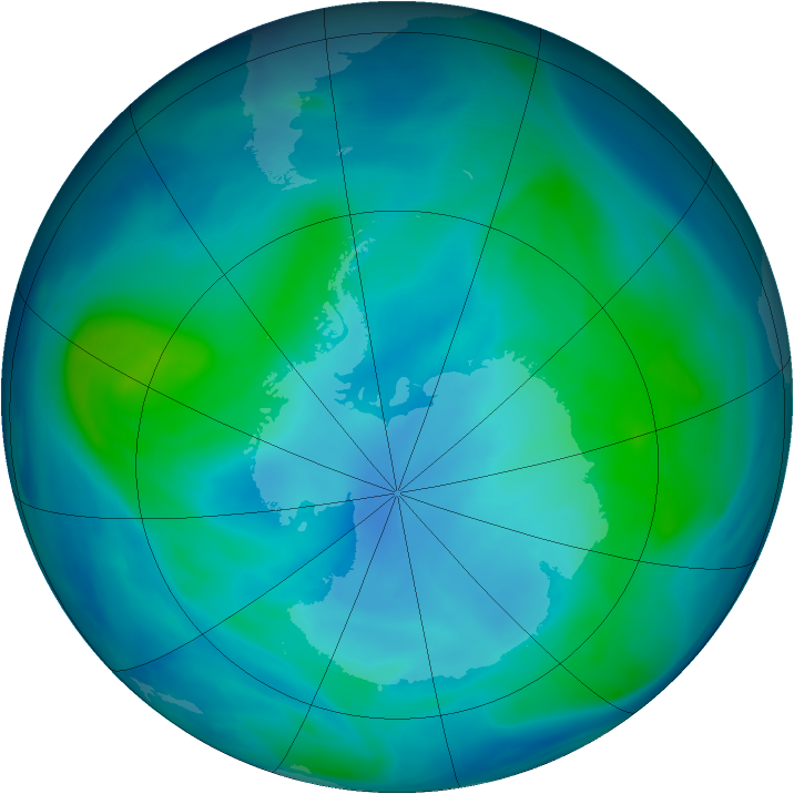 Antarctic ozone map for 08 February 2005